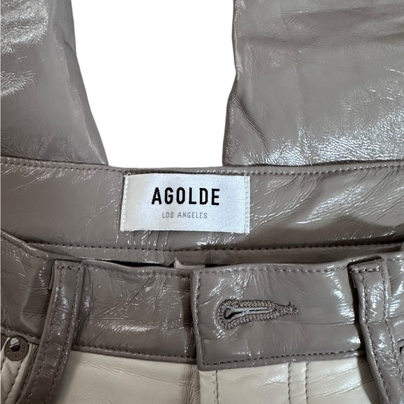 Agolde Women's Cream/Tan  The 90’s Straight Rec. Leather and Poly Blend Pant 28 - Picture 4 of 10